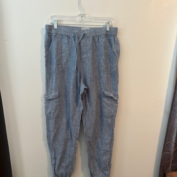 Nicole Miller Blue Linen Cargo joggers Made with European Grown Flax, size L - Picture 1 of 4
